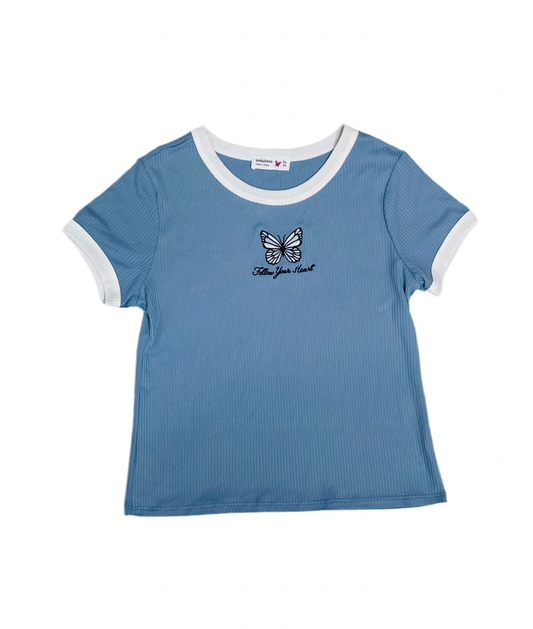 Camisa azul niña mariposa