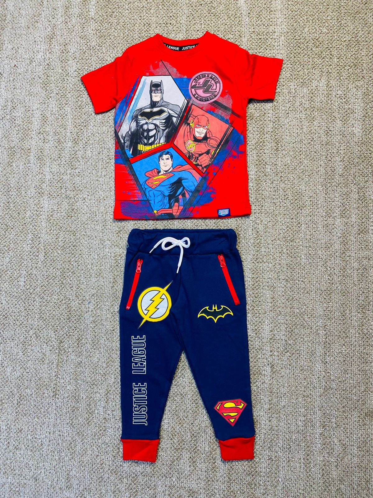 Set conjunto 2 piezas liga de la justicia buzo azul y camisa roja niño
