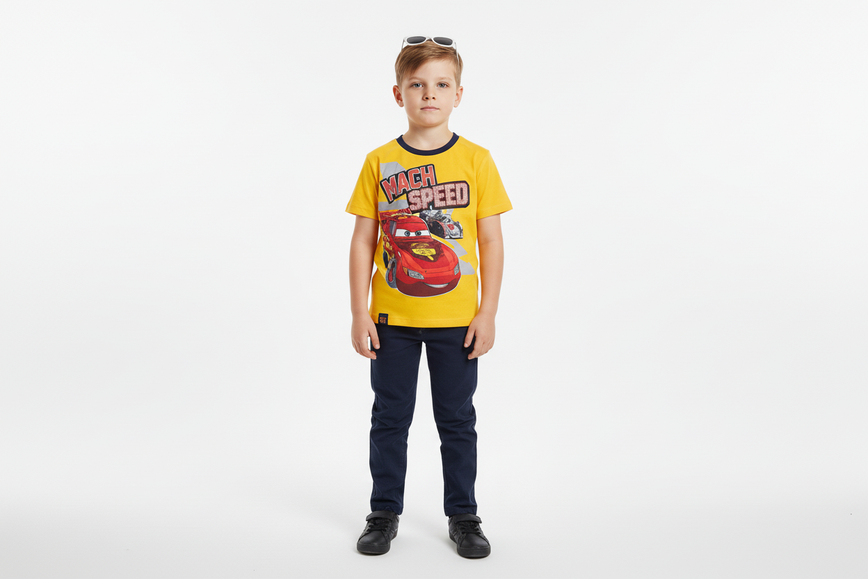 Set 2 piezas rayo McQueen Cars pantalón negro camisa amarilla niño