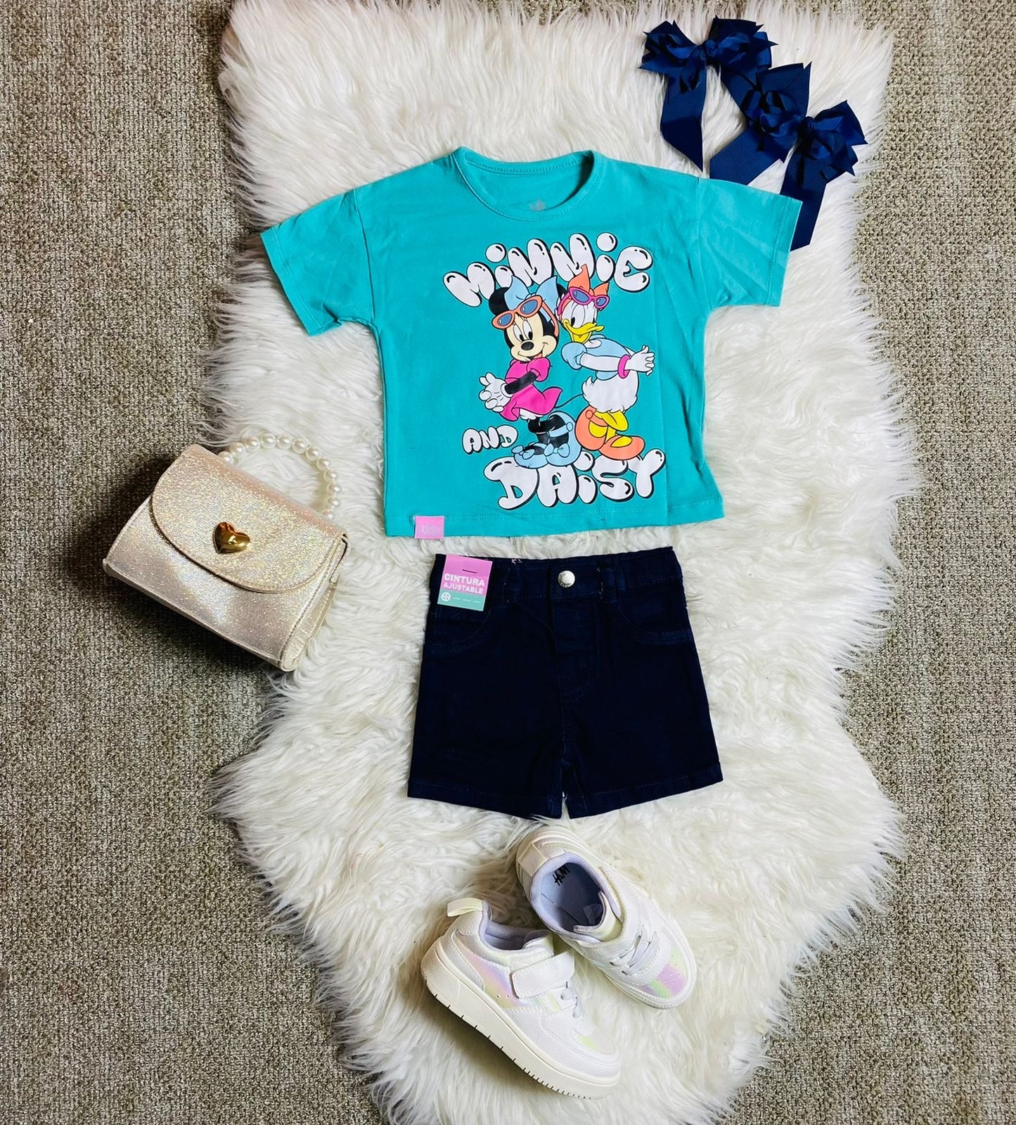 Set 2 piezas camisa verde celeste bebe niña minnie disney D9-MI-1259B