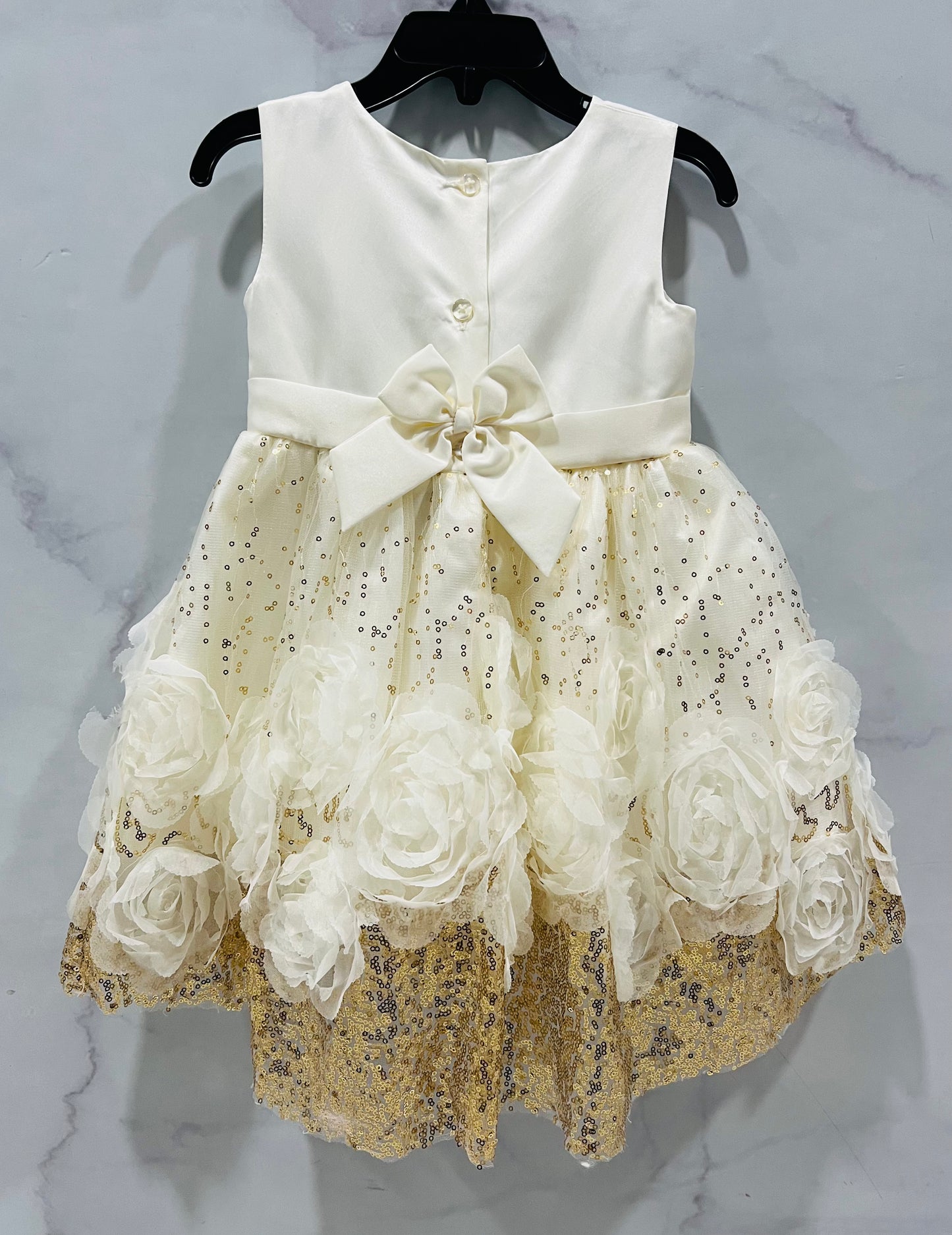 Vestido gala eventos blanco dorado niña