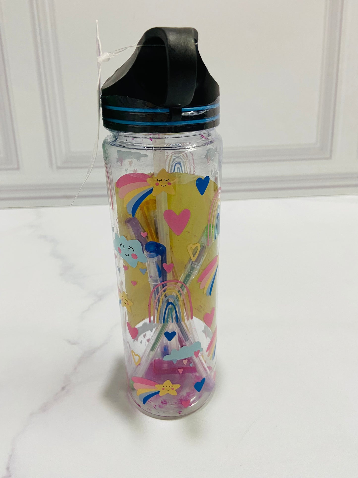 Bote termo plástico arcoíris plumas