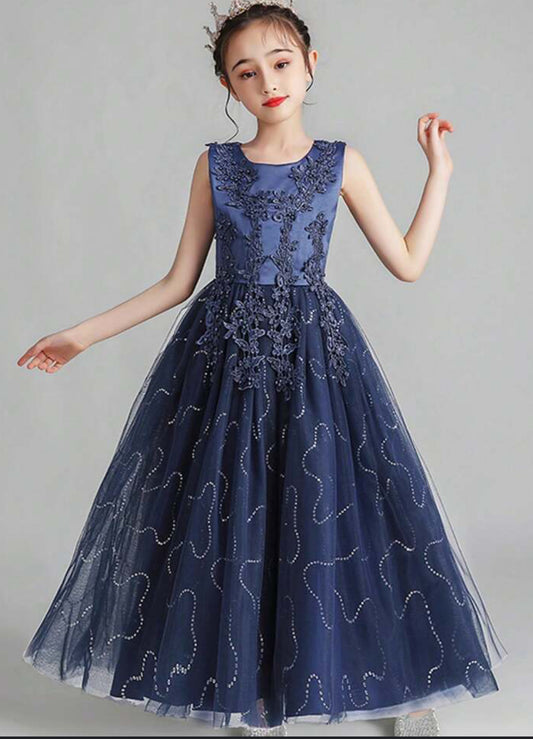 Vestido azul largo lentejuelas para evento de gala