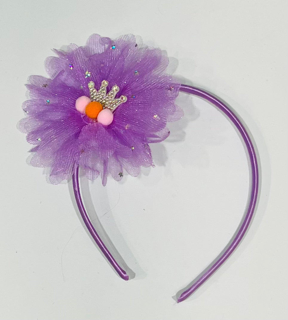 Diadema Vincha morada estrellas corona pelotas