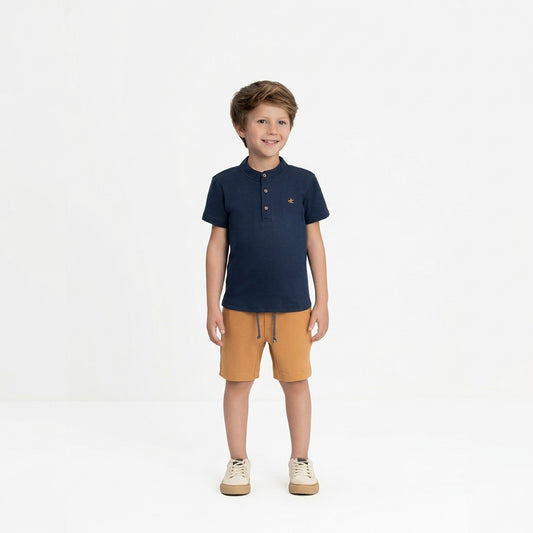 Set conjunto camisa azul henley short cafe niño Up Baby 46945-193921