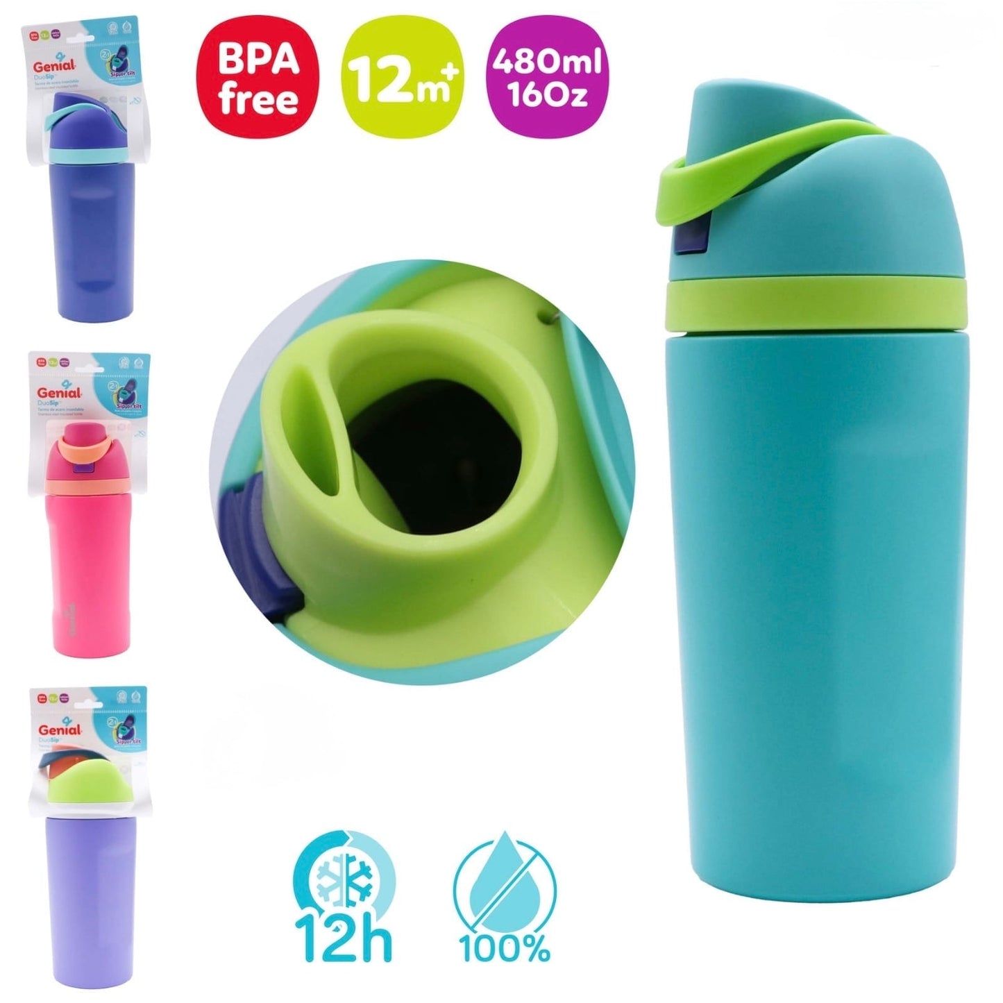 Termo térmico acero inoxidable Genial DuoSip Morado 480ml/16onz