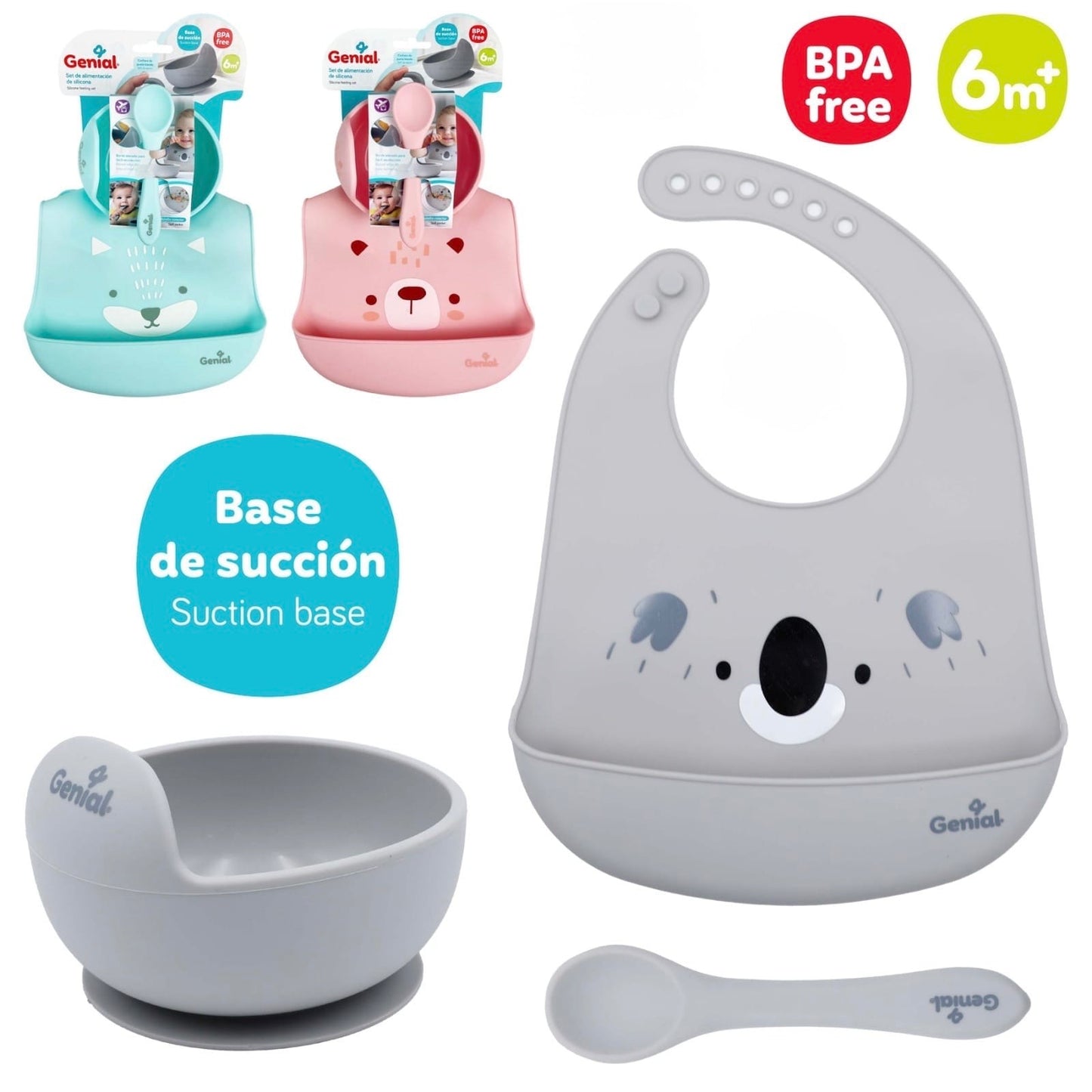 Set 3 piezas alimentacion silicona Genial Rosado bebe niña
