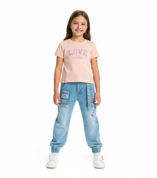 Set Conjunto rosado niña camisa y Jeans jogger CGS1216-3