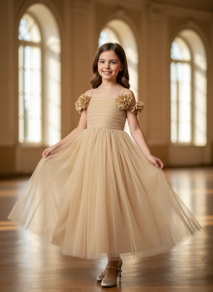 Vestido dorado gala niña 202510