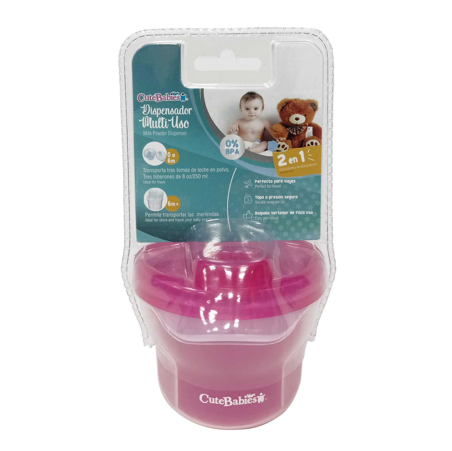 Dispensador contenedor leche bebe niña rosado cutebabies