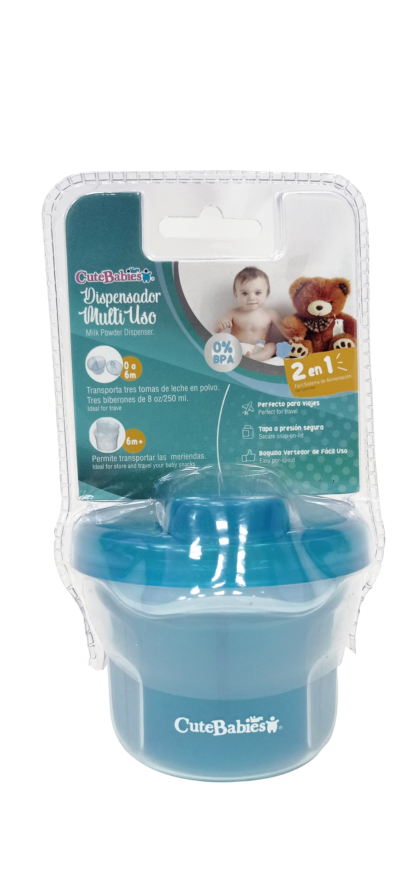 Dispensador contenedor leche azul cutebabies bebe niño
