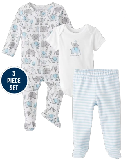 Set 3 piezas mameluco pantalon pijama elefante blanco bebe niño Childrens Place 3055381002