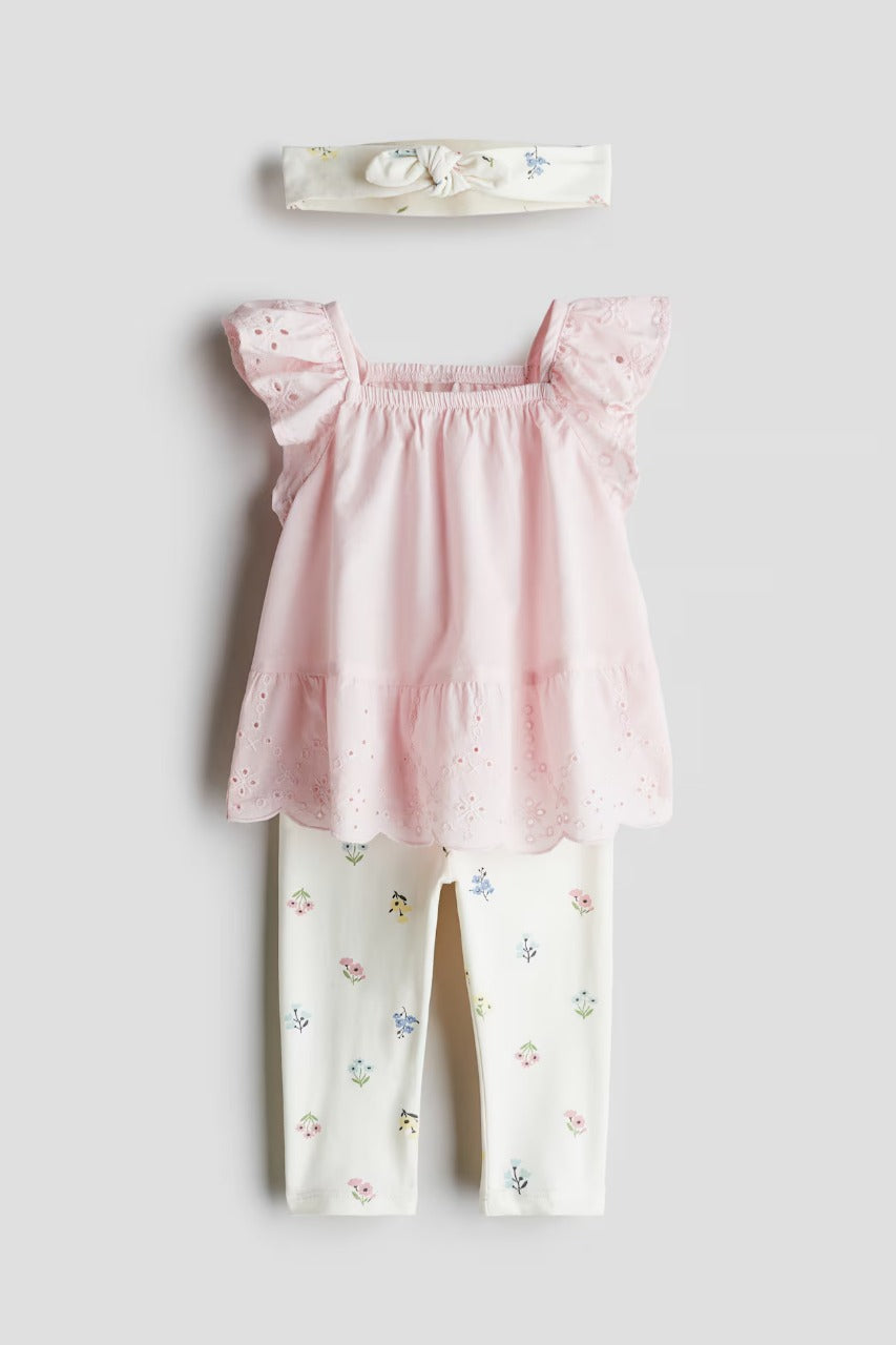 Set 3 piezas camisa rosada leggins bincha H&M