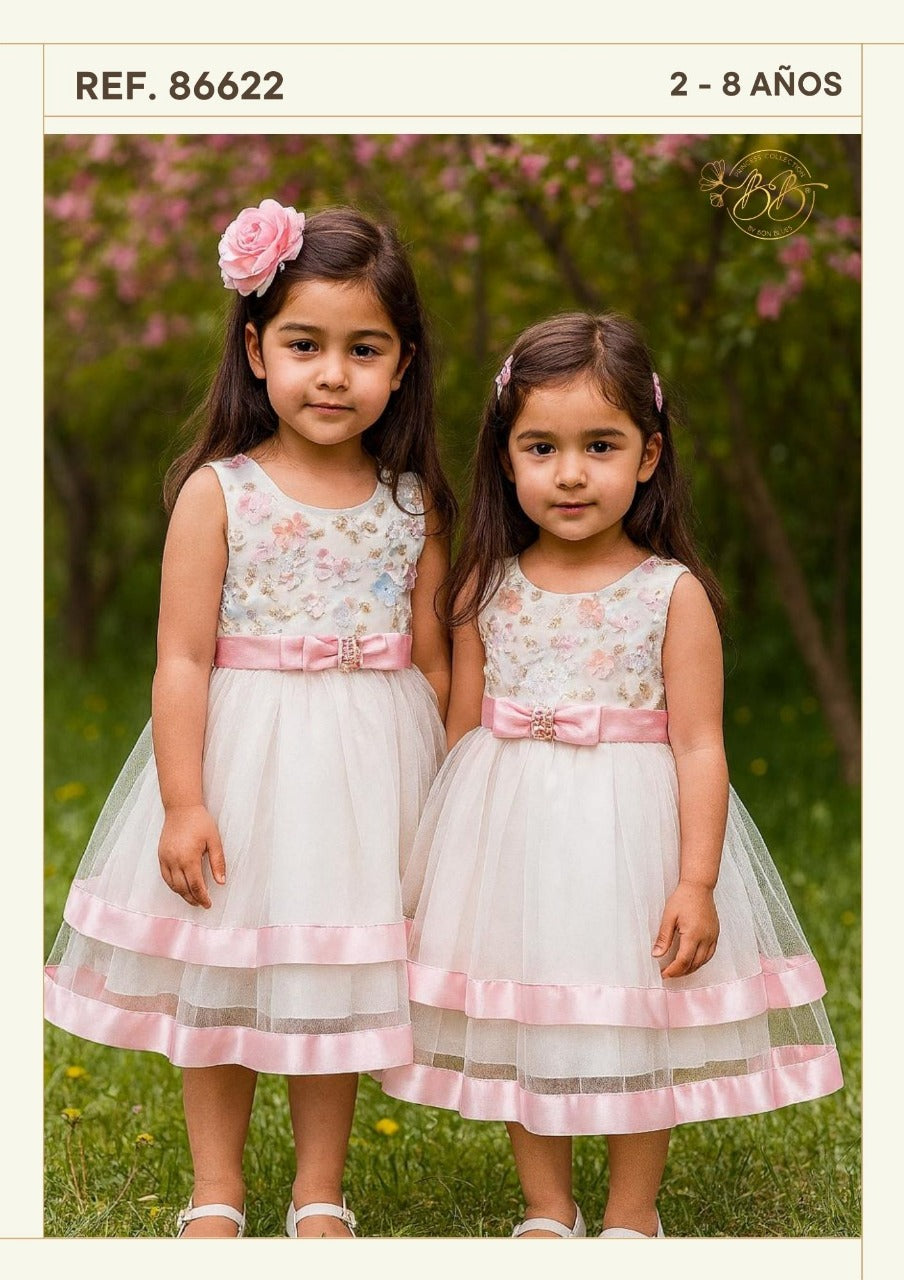 Vestido blanco rosado gala eventos niña 86622