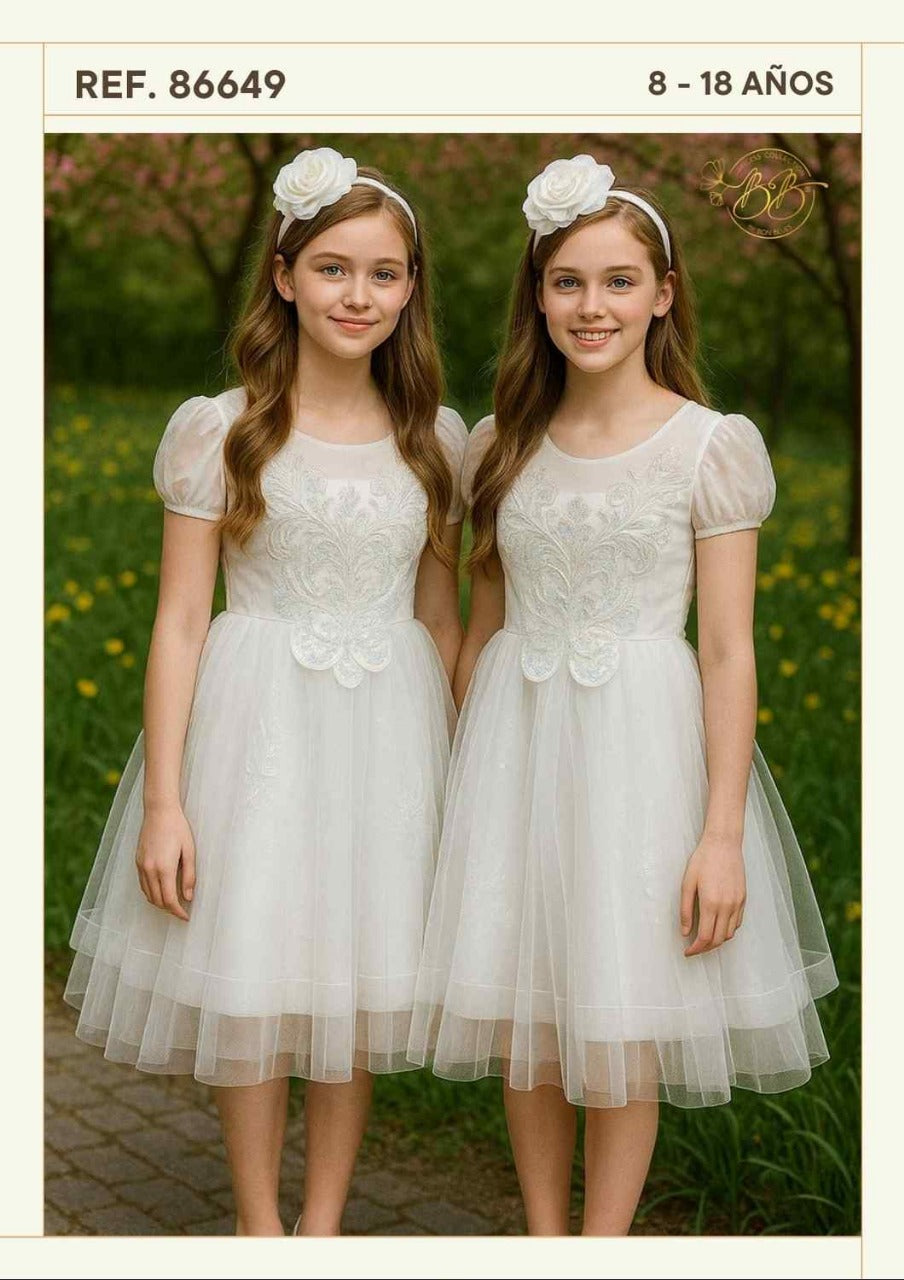 Vestido blanco lentejuelas tornasol gala eventos niña 86649