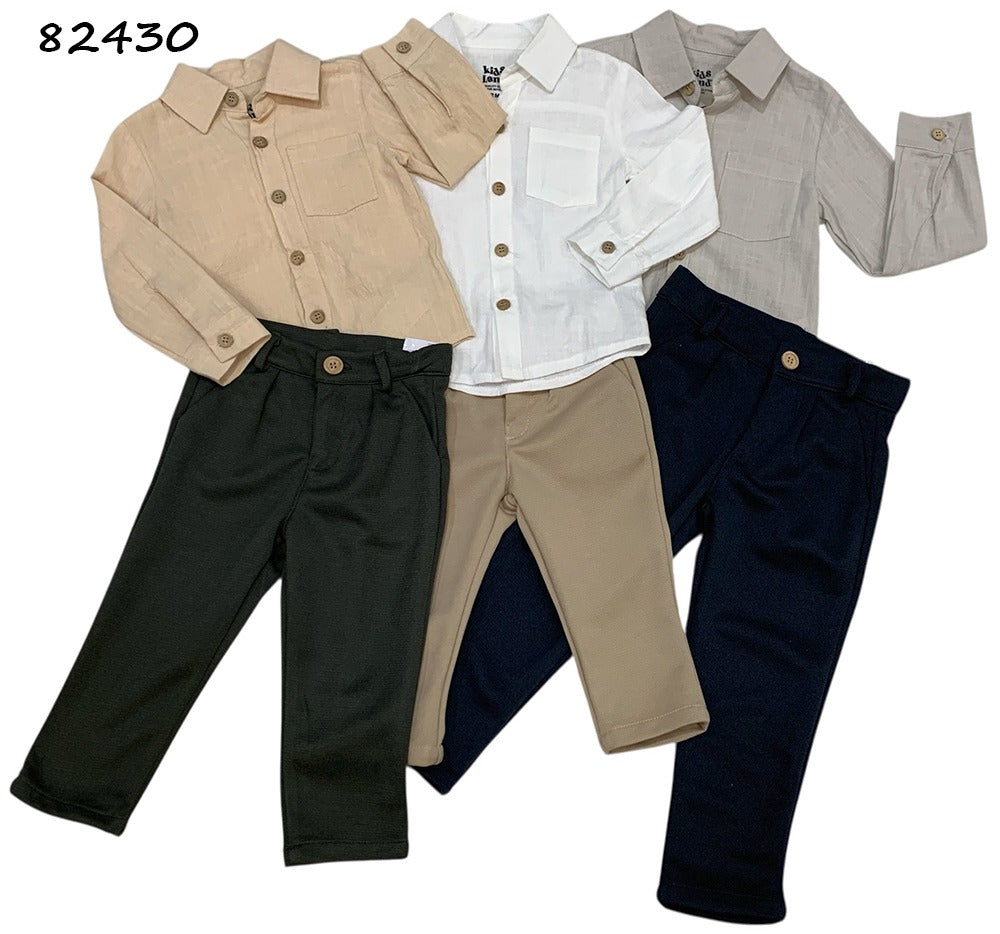 Set conjunto formal pantalon beige camisa blanca niño 82430
