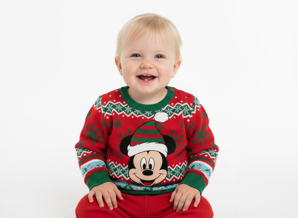 Sueter sweater rojo verde navidad navideño bebe niño mickey D1-MK-1364B