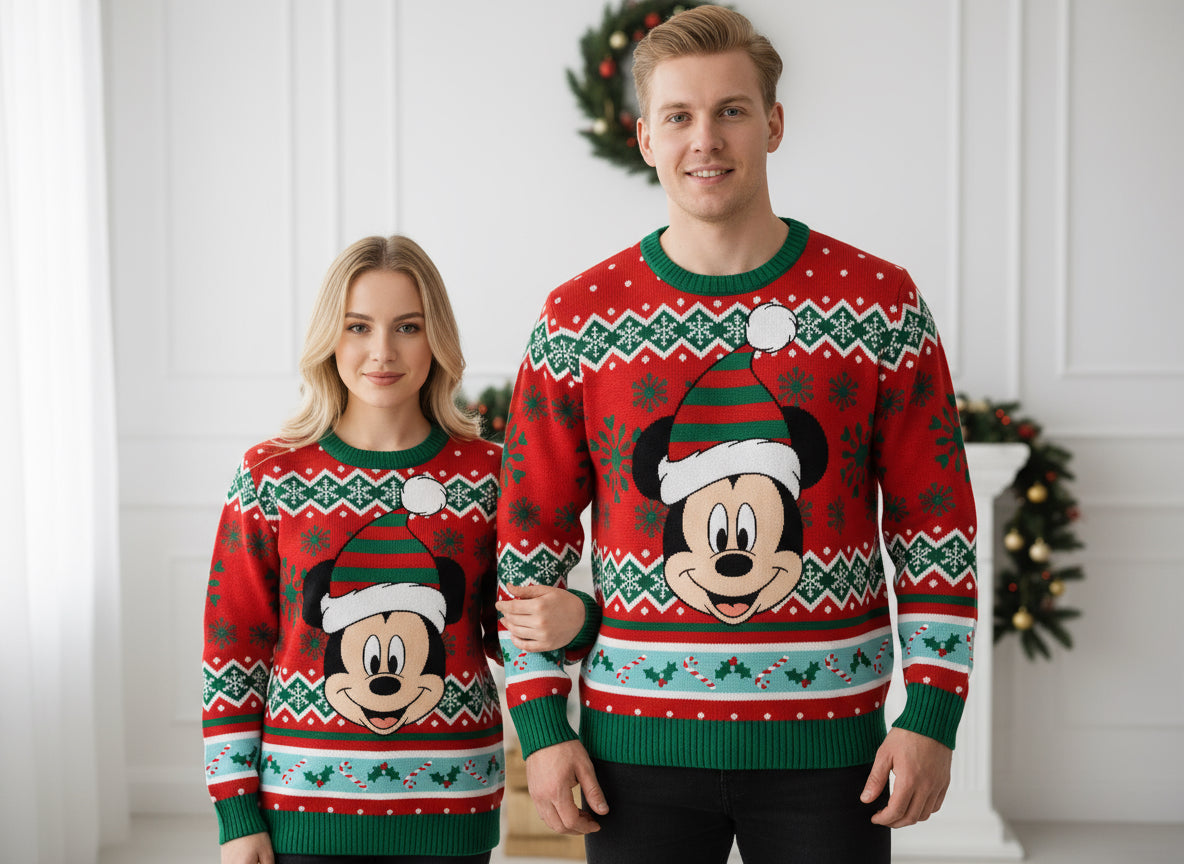 Sueter sweater verde rojo navidad navideño Mickey hombre B1-AD-1201G