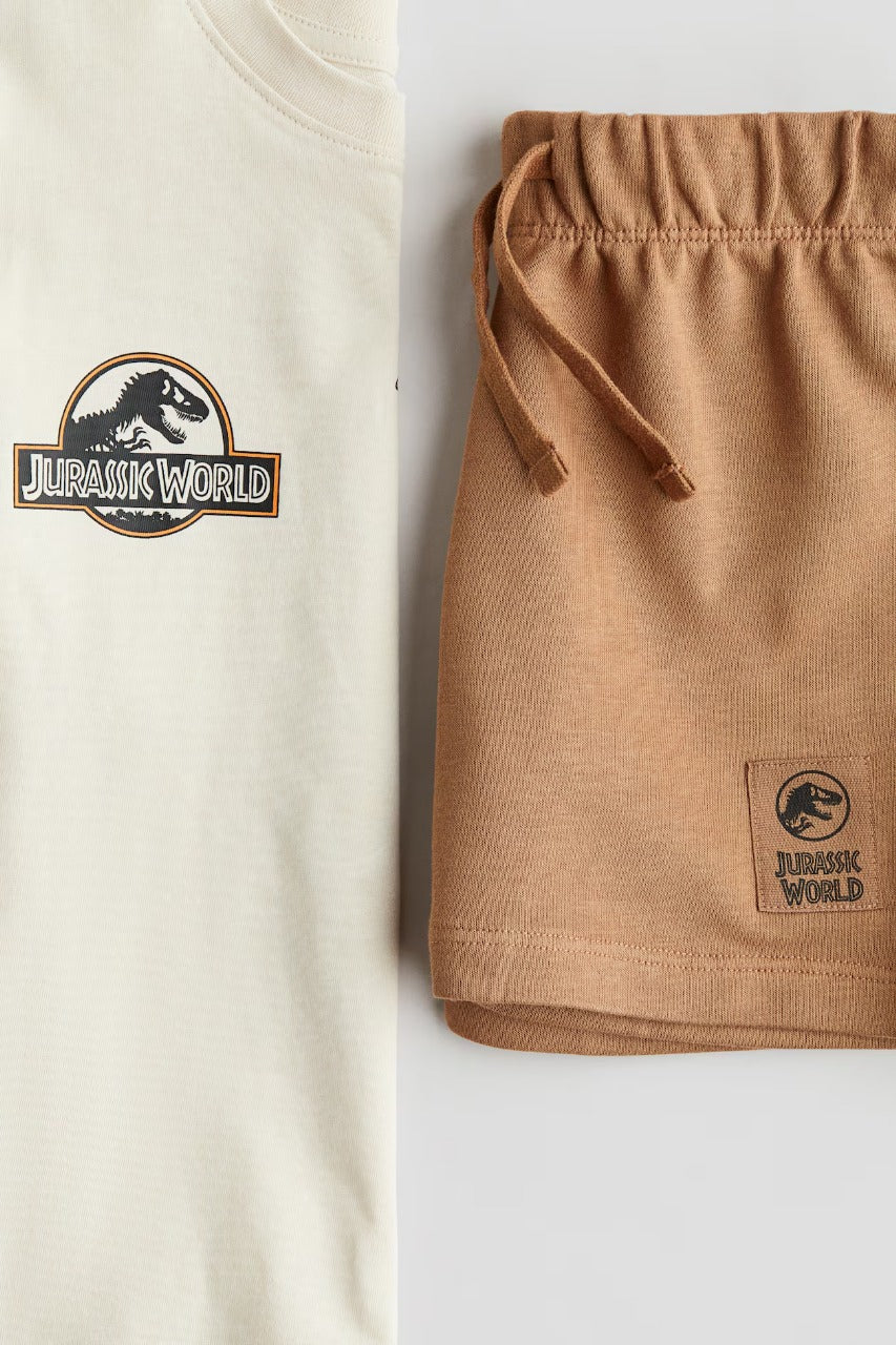 Set conjunto 2 piezas camisa dinosuario short cafe 1118690