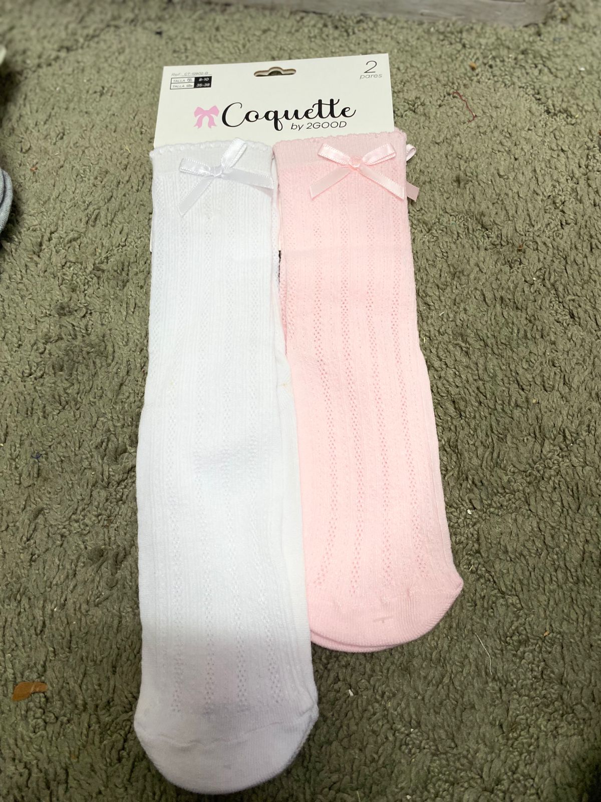 Set dos calcetines bebe niña coquette blanco rosado 7453094208532