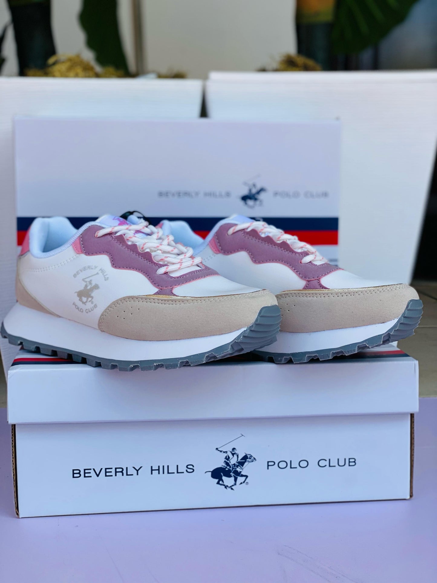 Tenis Polo club para mujer blanco con rosado MURANO-WHPK-W6-B
