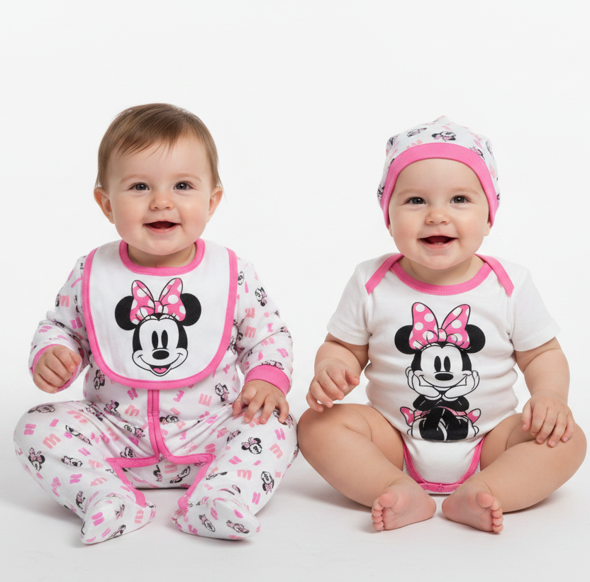 Set 5 piezas Minnie Disney blanco rosado bebe niña D9-MI-1247B promo 2x1000 590490