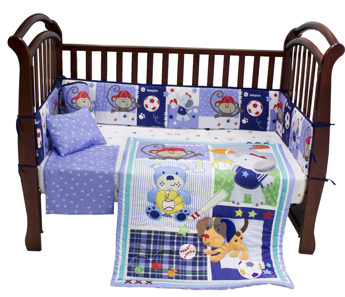 Set sabanas cuna 5 piezas almohada bebe niño animales oso perro elefante mono