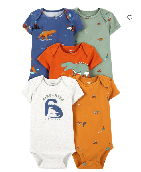 Set 5 mamelucos Carter's bebe niño dinosaurios 1P559910