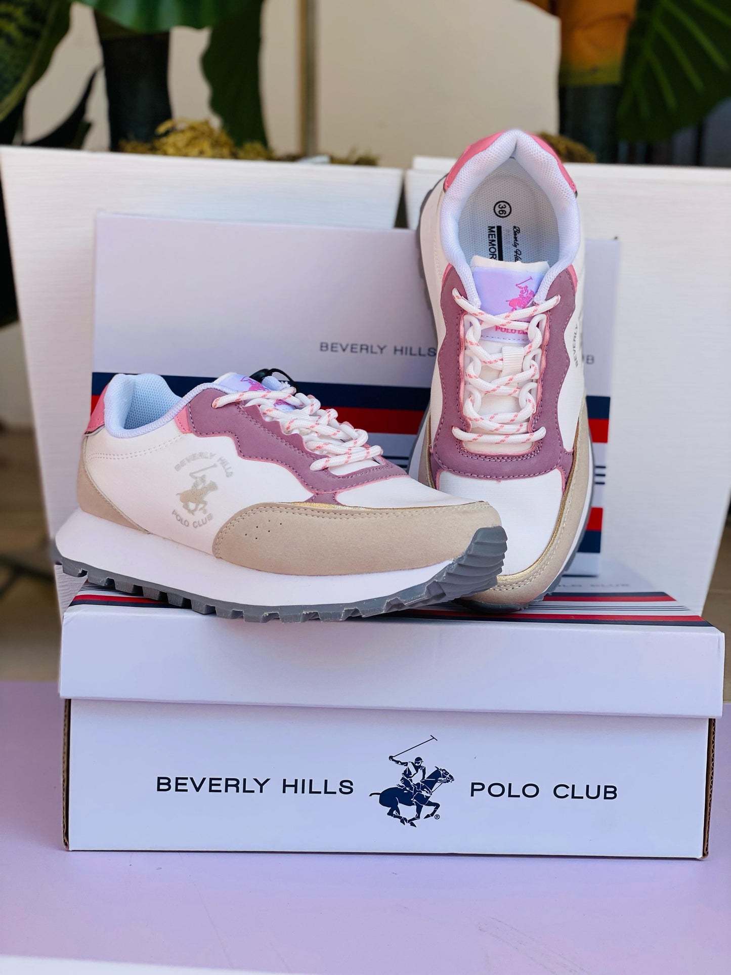 Tenis Polo club para mujer blanco con rosado MURANO-WHPK-W6-B