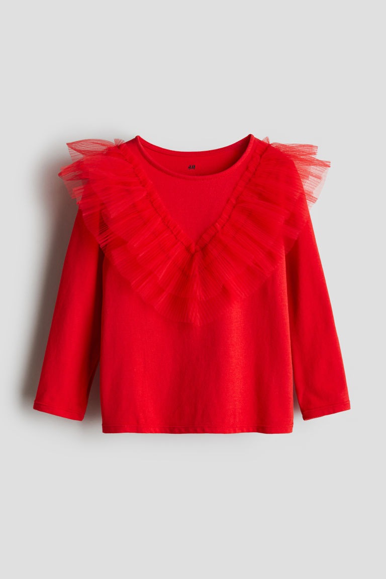Camisa roja revuelo manga larga niña H&M