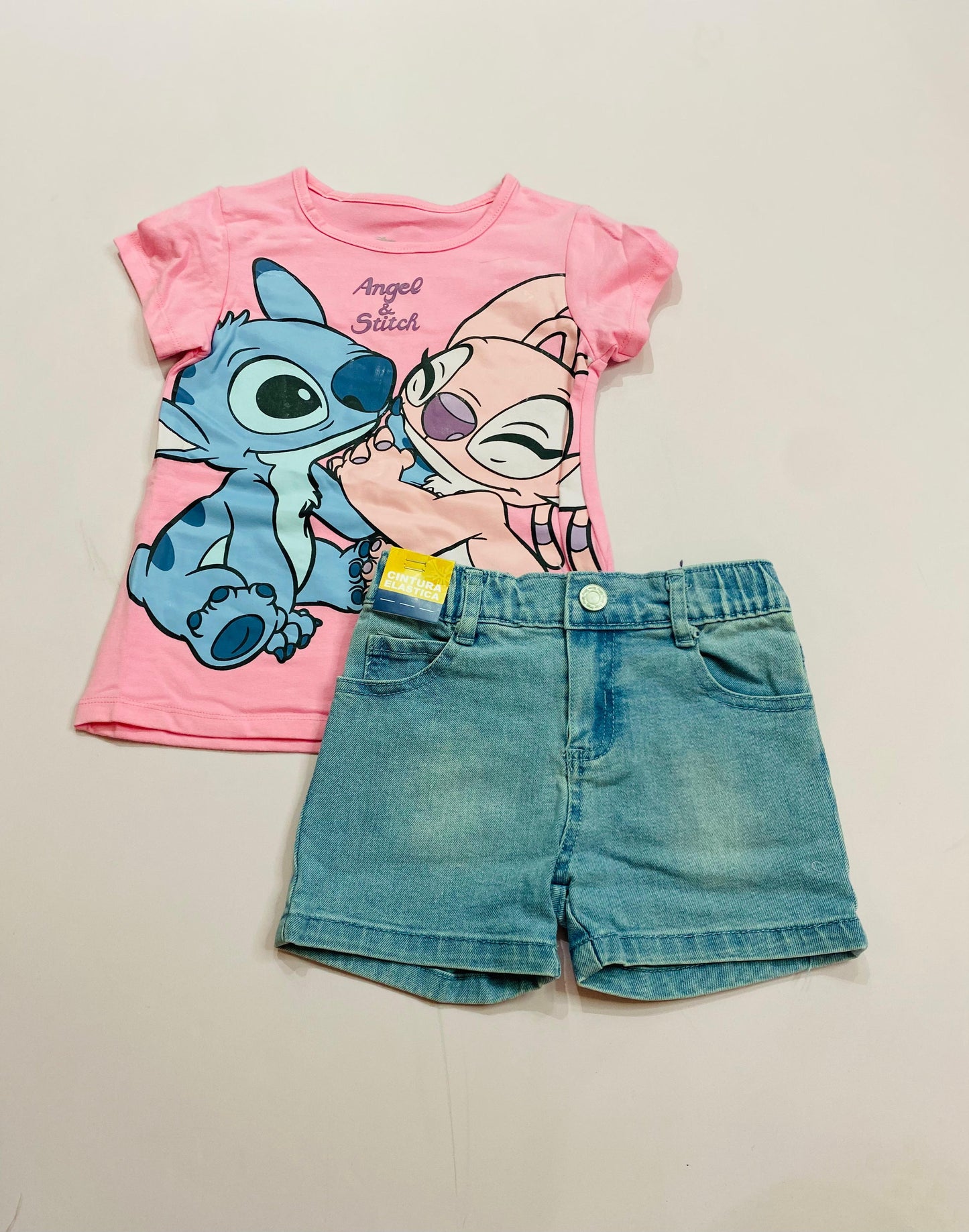 Set Conjunto short jean para niña rosado Stitch D9-STI-106D