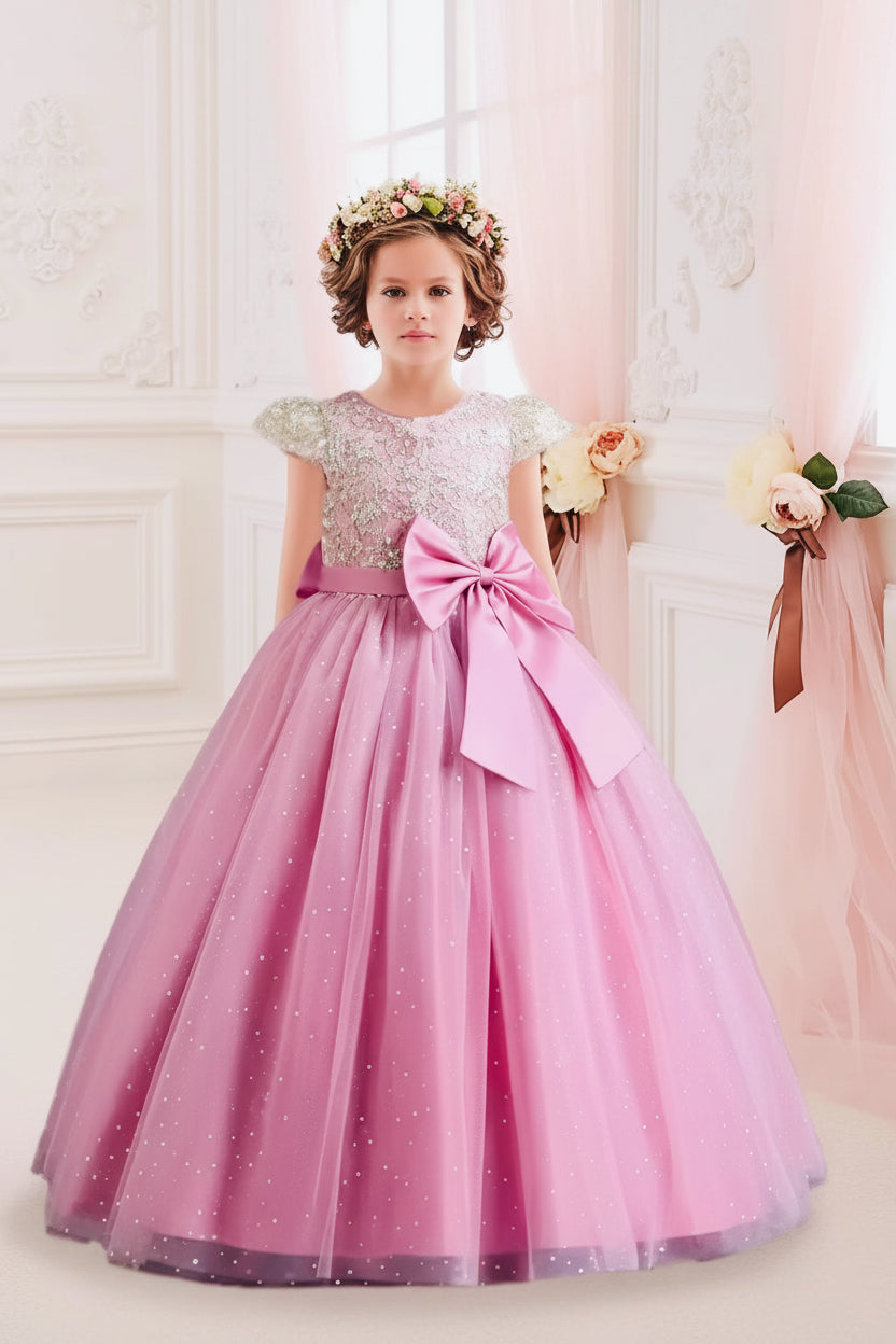 Vestido rosado dorado evento gala niña