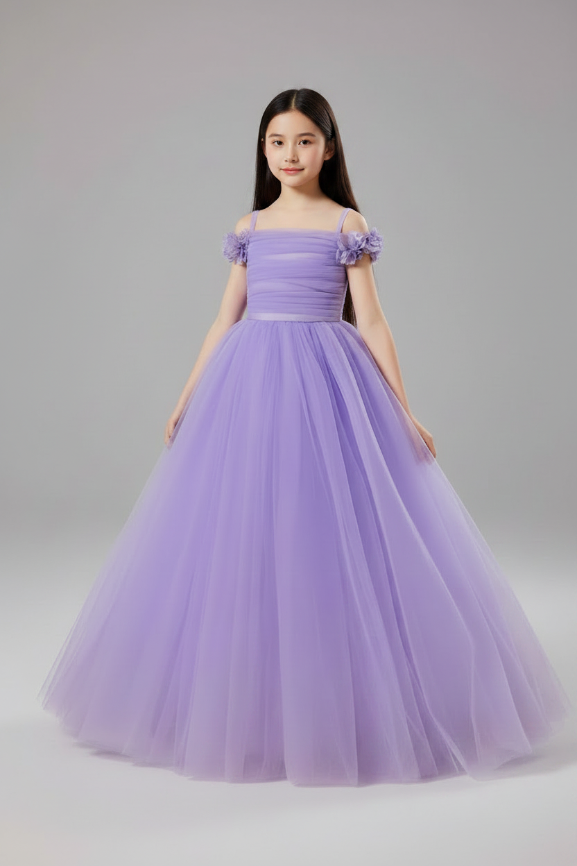 Vestido morado evento gala niña