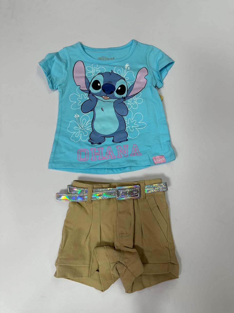 Set conjunto camisa azul celeste short azul niña Stitch D9-STI-109D