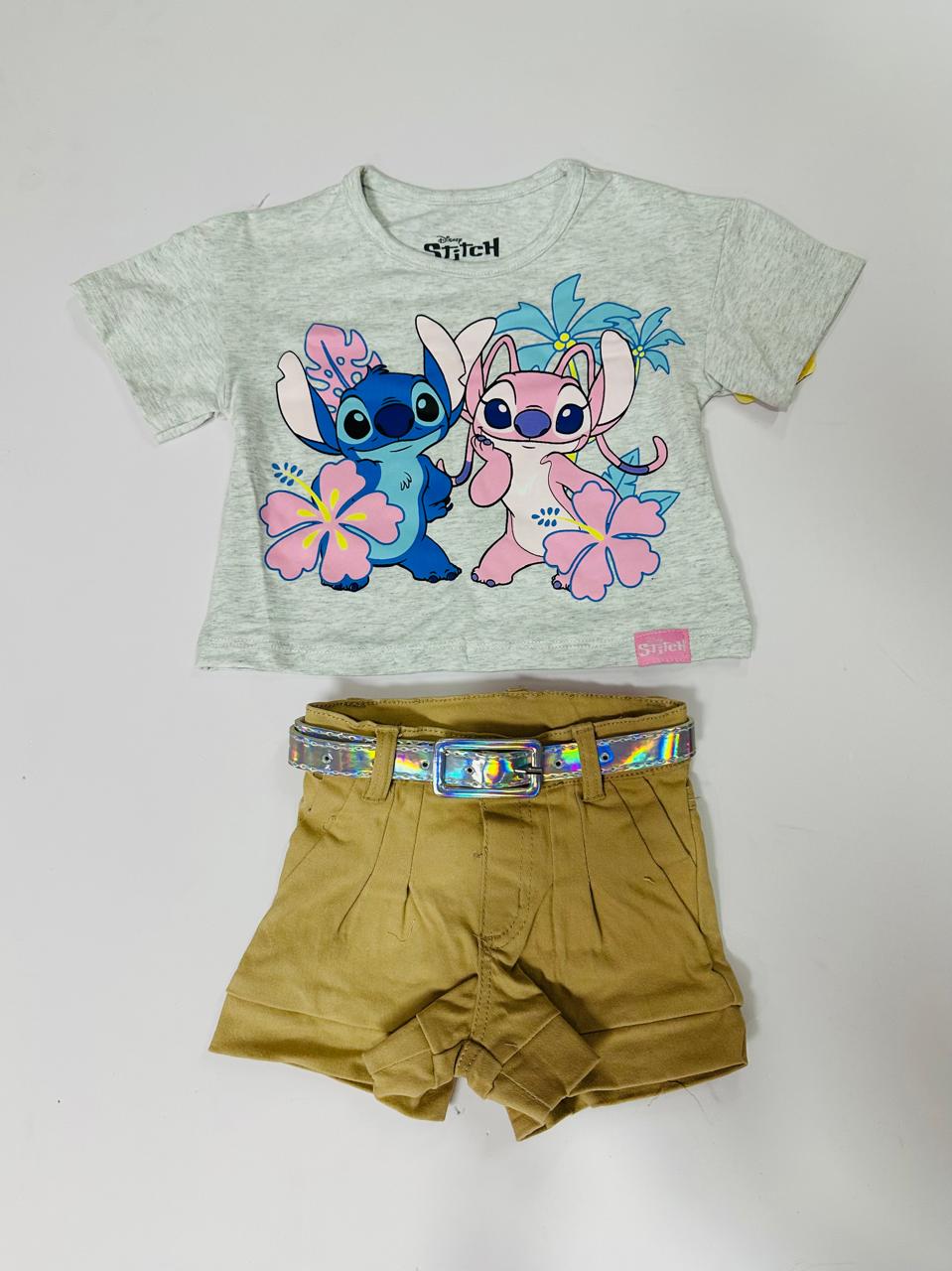 Set conjunto camisa gris short gris niña Stitch D9-STI-166B