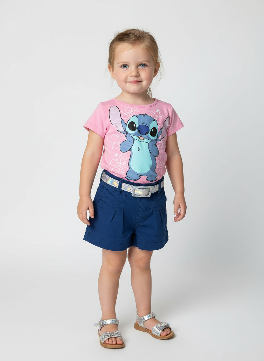 Set conjunto camisa rosada short azul niña Stitch D9-STI-109D
