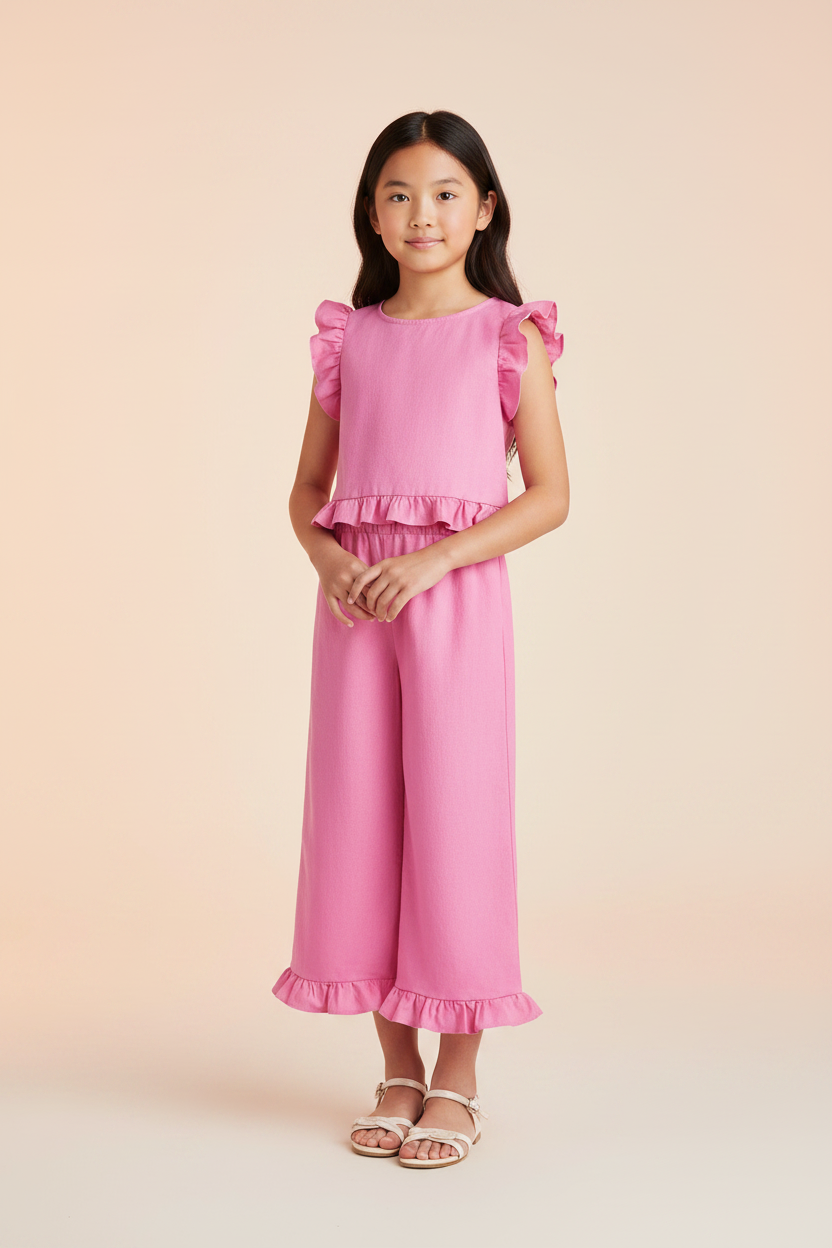 Set conjunto rosado camisa revuelos pantaloneta niña H&M 1290486
