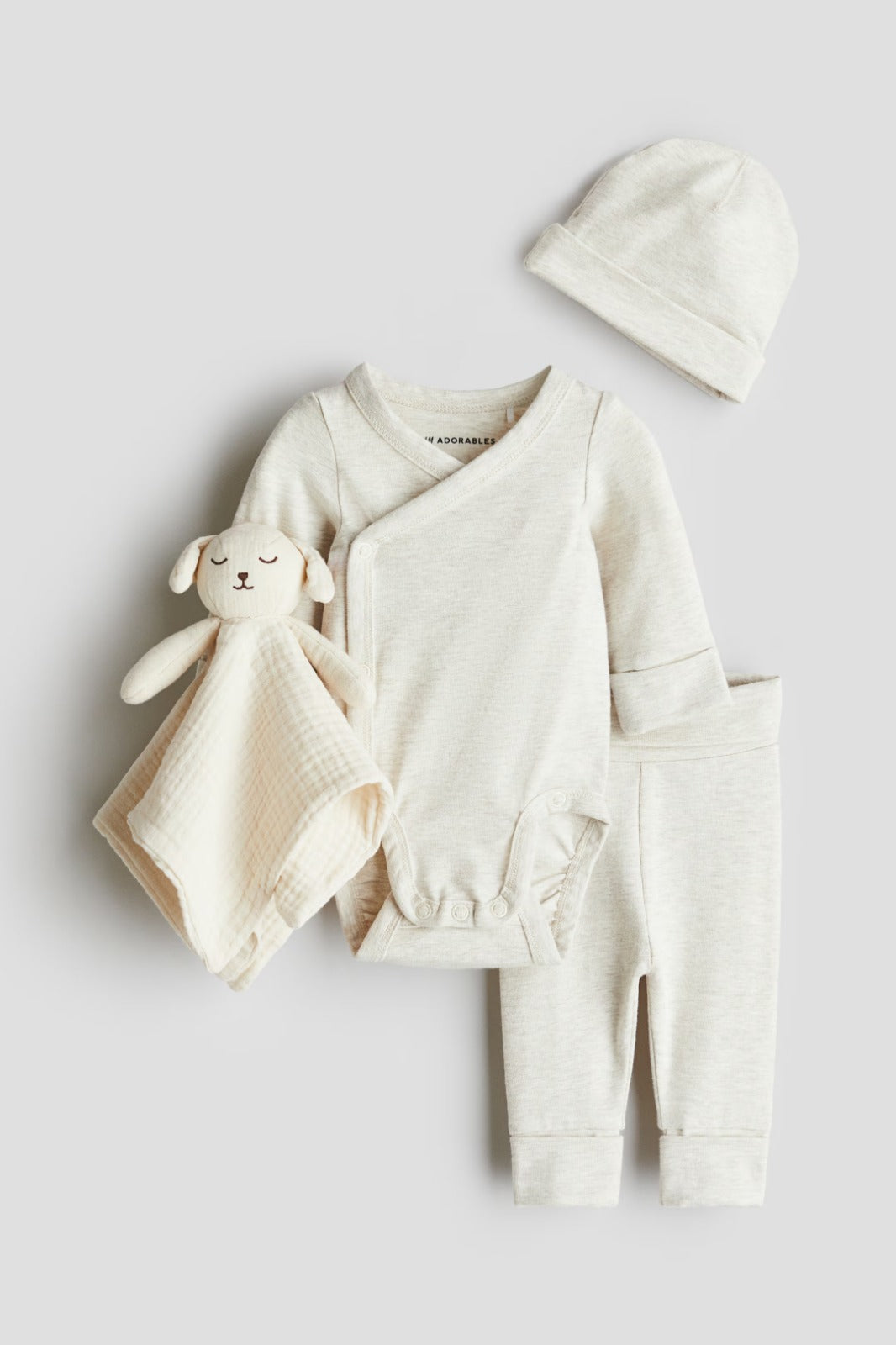 Caja H&M Set 4 piezas gorro mameluco pantalon babero blanco bebe niño niña H&M 1239379001 salida hospital