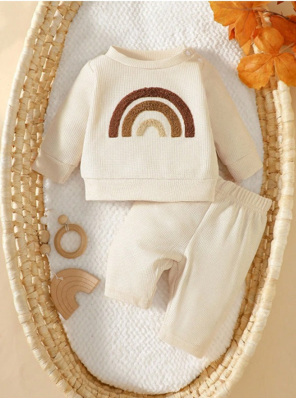 Set Conjunto sueter pantalon beige Arcoiris bebe niño NB sa25071077047775123
