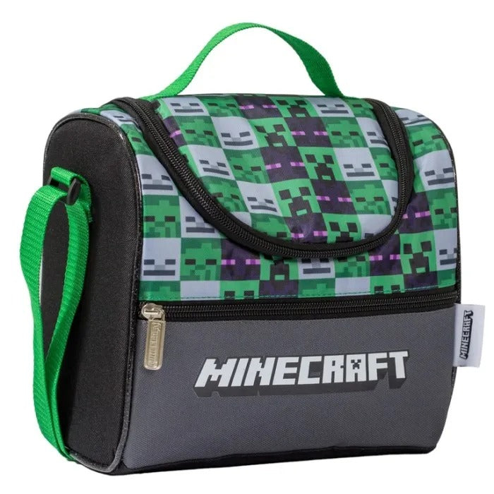 Lonchera minecraft cuadros gris verde niño M35-220220