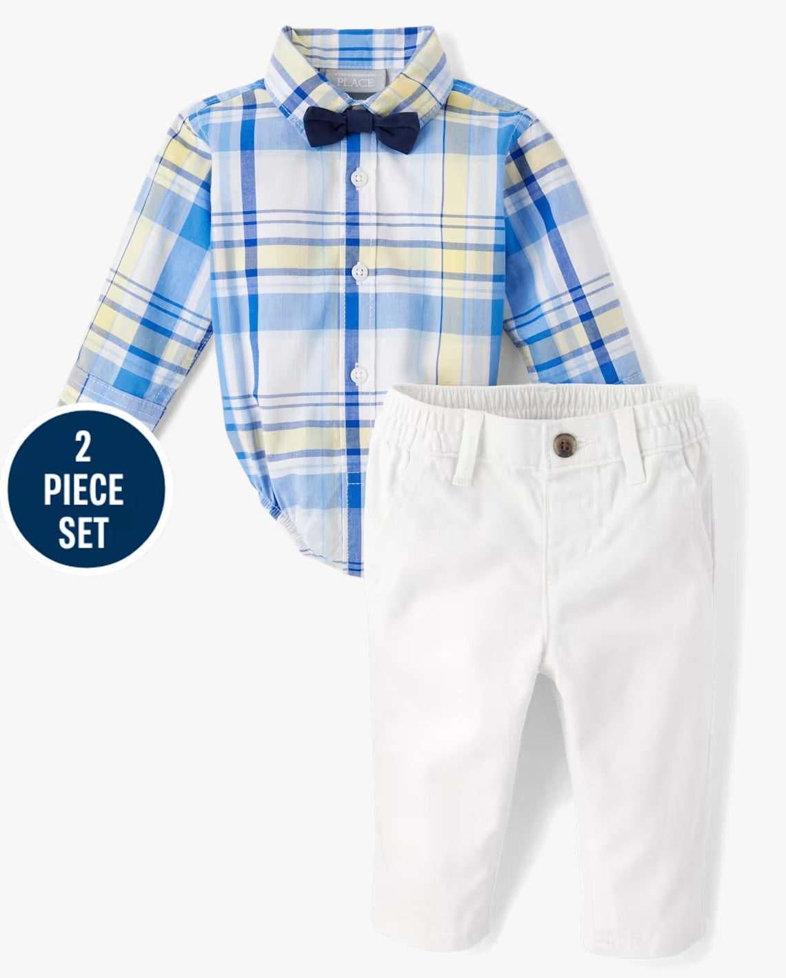 Set conjunto 2 piezas camisa mameluco azul pantalon blanco bebe niño Childrens Place 3052421