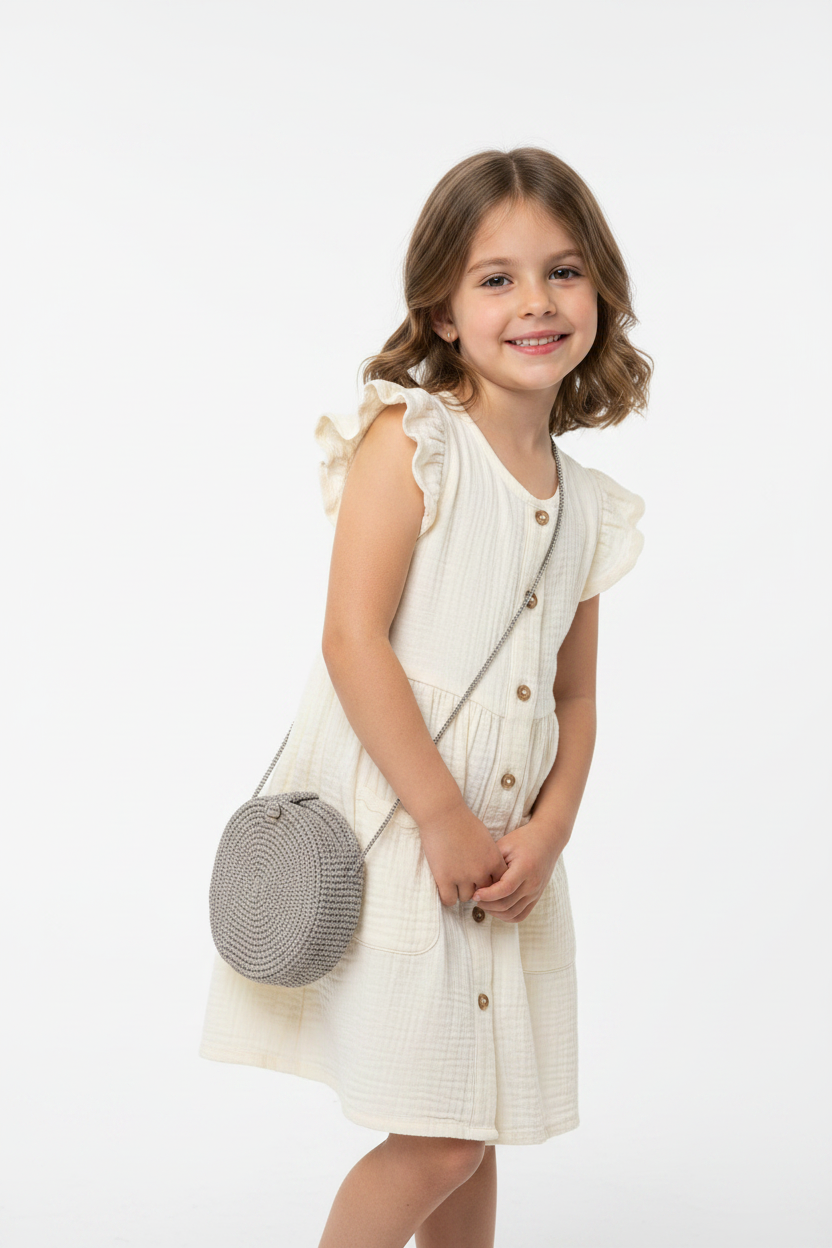 Vestido niña blanco cartera beige