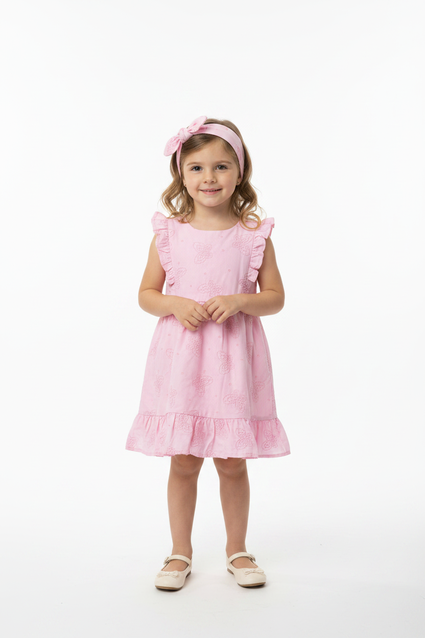 Vestido rosado con diadema niña