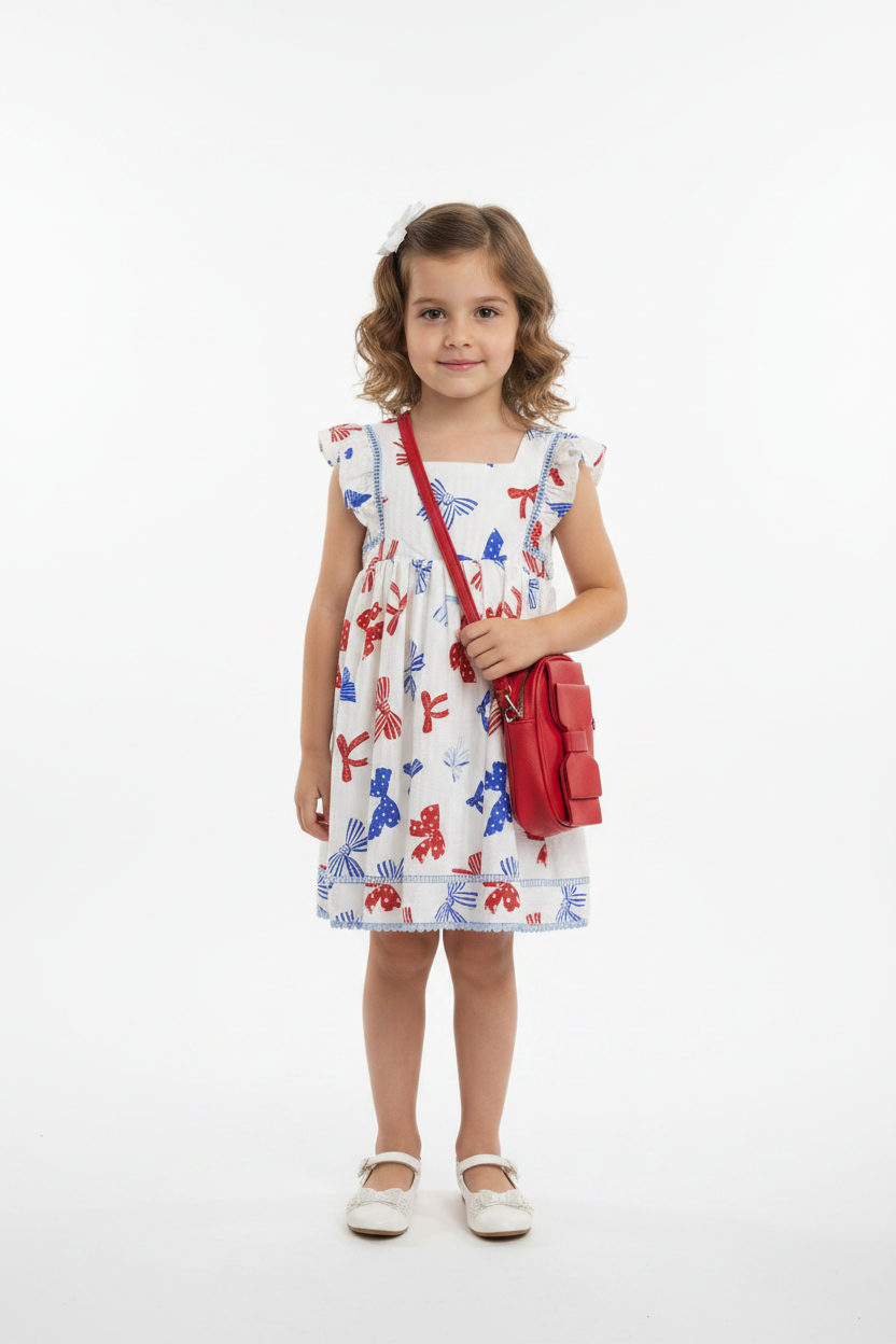 Vestido chongo blanco cartera roja