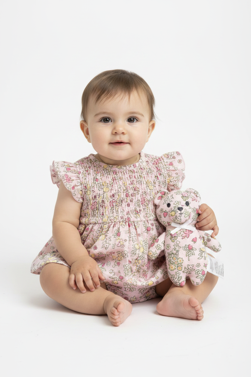 Vestido rosado bebe niña peluche apego