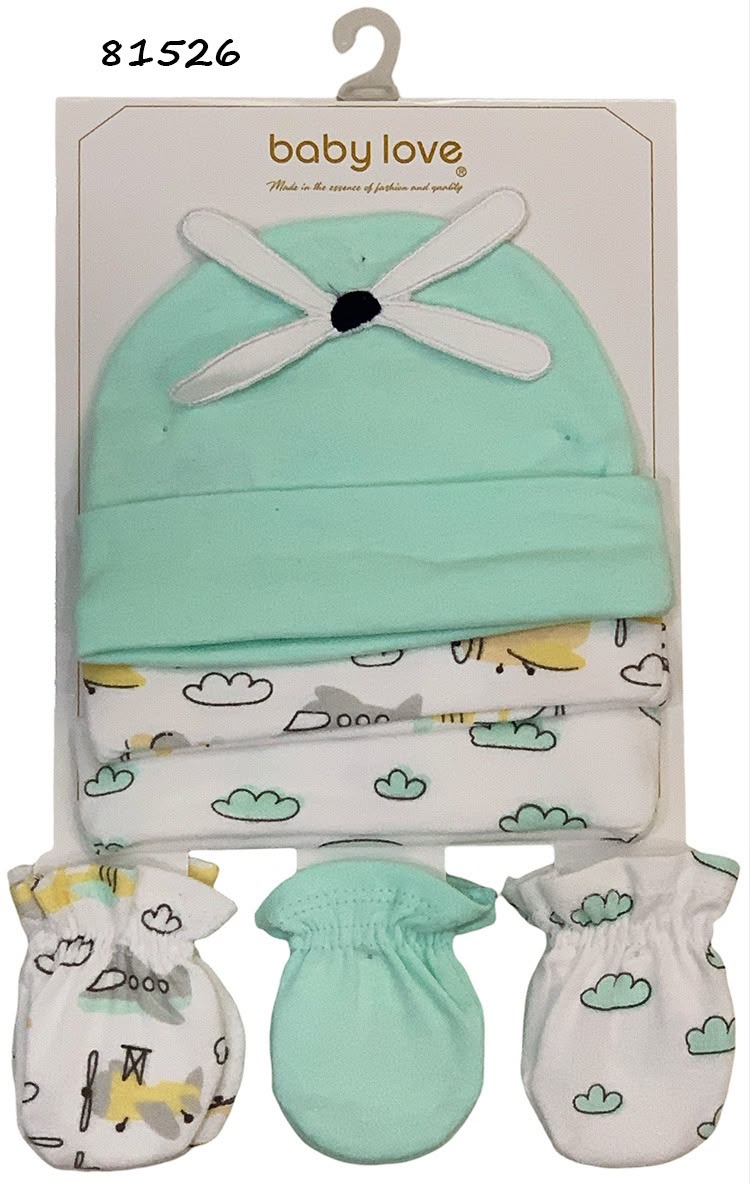 Set gorro chongo guantes manoplas verde blanco bebe niño 81526