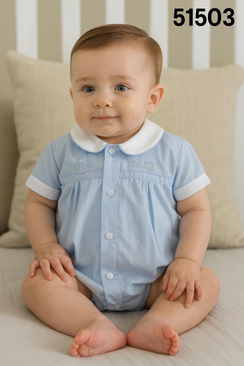 Mameluco azul claro bebe niño 51503 cuello peterpan