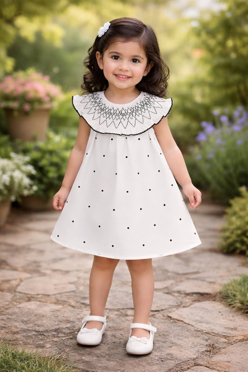 Vestido blanco polka dot puntos bebe niña 86413