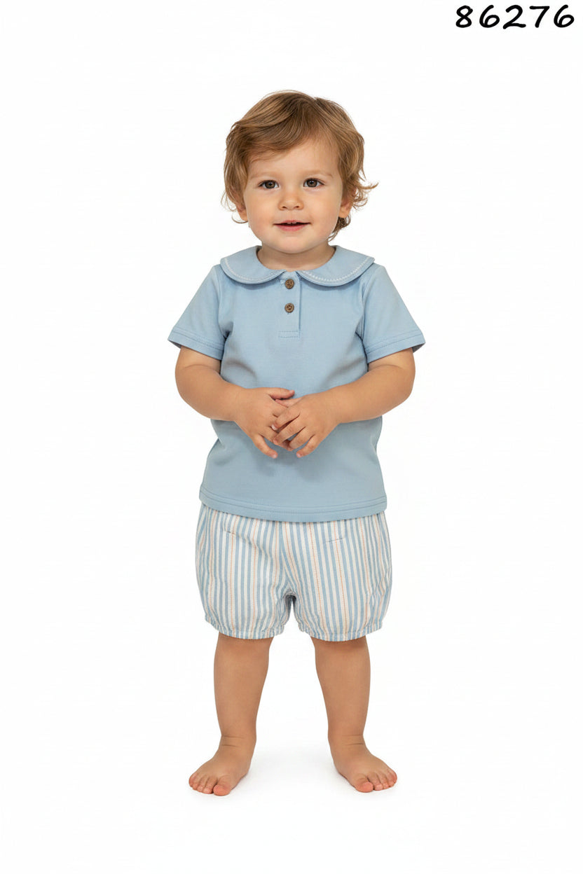 Set conjunto 2 piezas camisa azul short blanco azul bebe niño 86276
