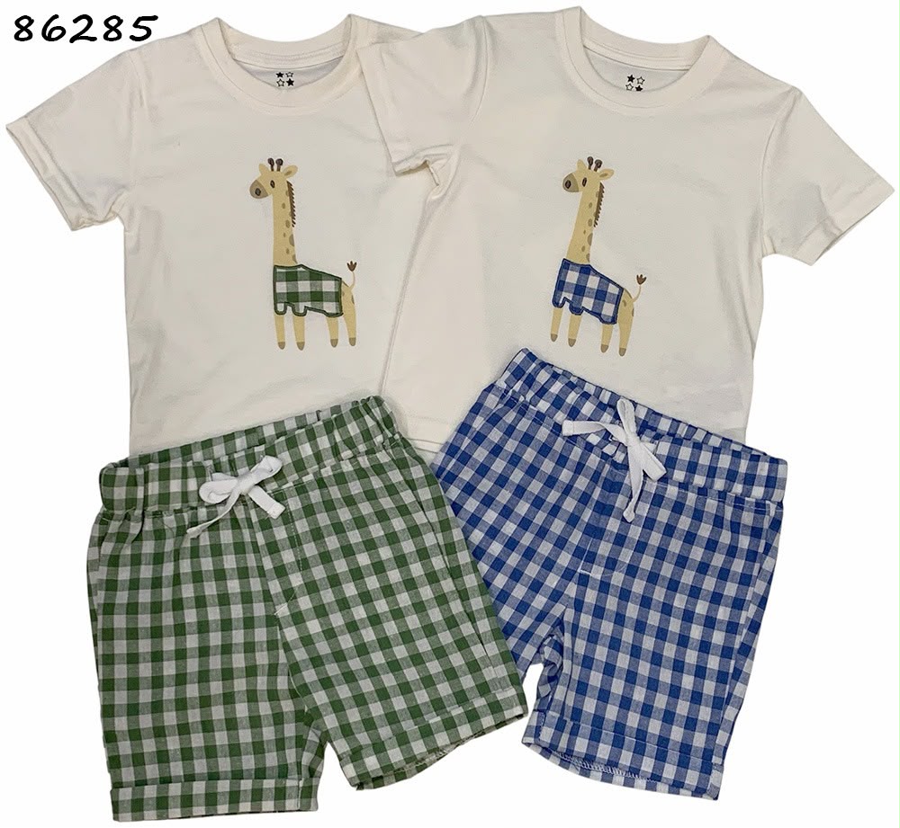 Set conjunto 2 piezas camisa beige jirafa short azul bebe niño 86285